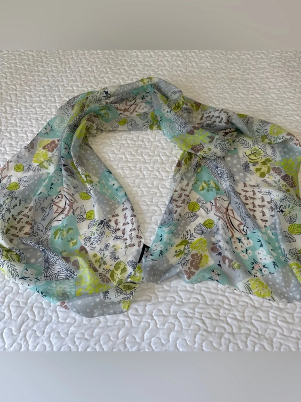 VTG Vivante By VSA 100% Silk‎ Scarf Wrap Patchwork Floral ~72”x 21” Boho Spring